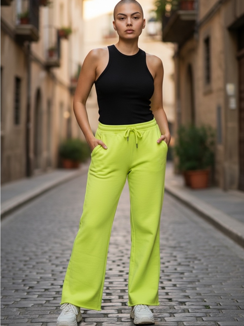 PINK Victoria's Secret Wide Leg Sweatpants neon yellow